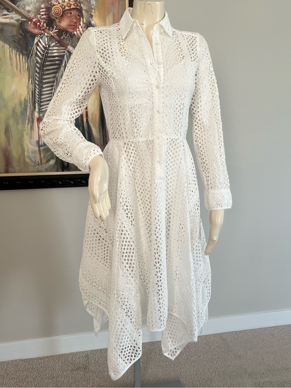 BCBGMaxAzria Beatryce White Eyelet Midi Shirtdress – Size XS - Picture 5 of 13
